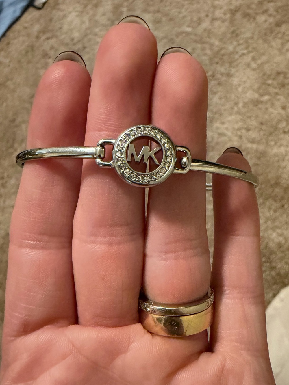 Michael Kors Silver MK Circle Crystal Bangle Bracelet